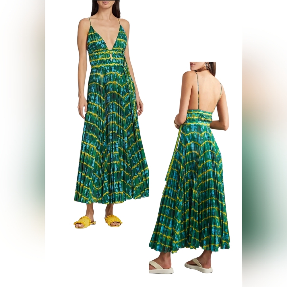 $2495 Altuzarra Winda Tie Dye Belted Maxi Dress Green Italy IT 40 US 4